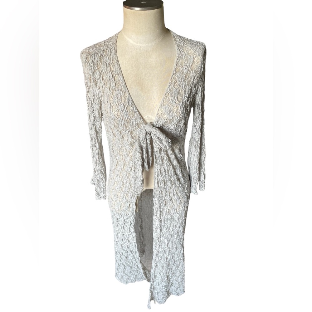 CAbi long lace duster cardigan